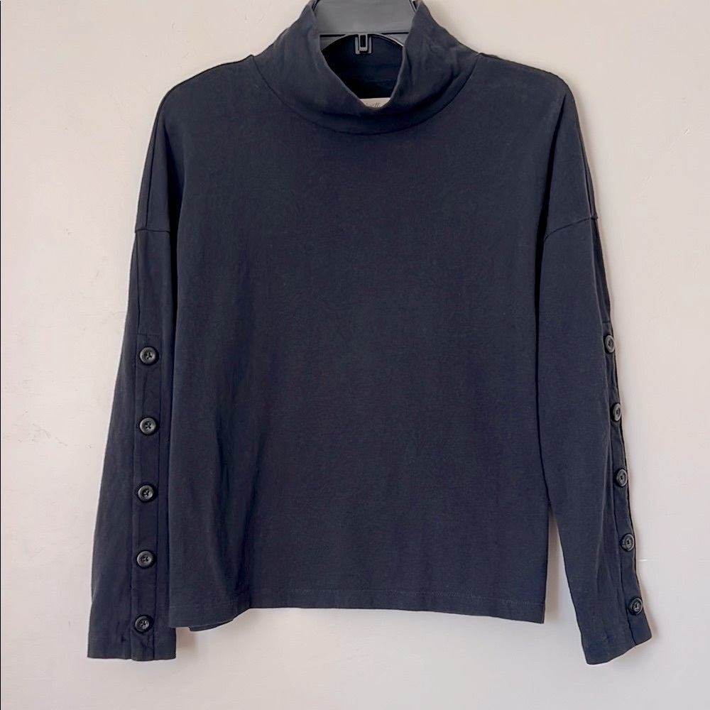 Madewell Mockneck Top with Buttons on Sleeves Black Small